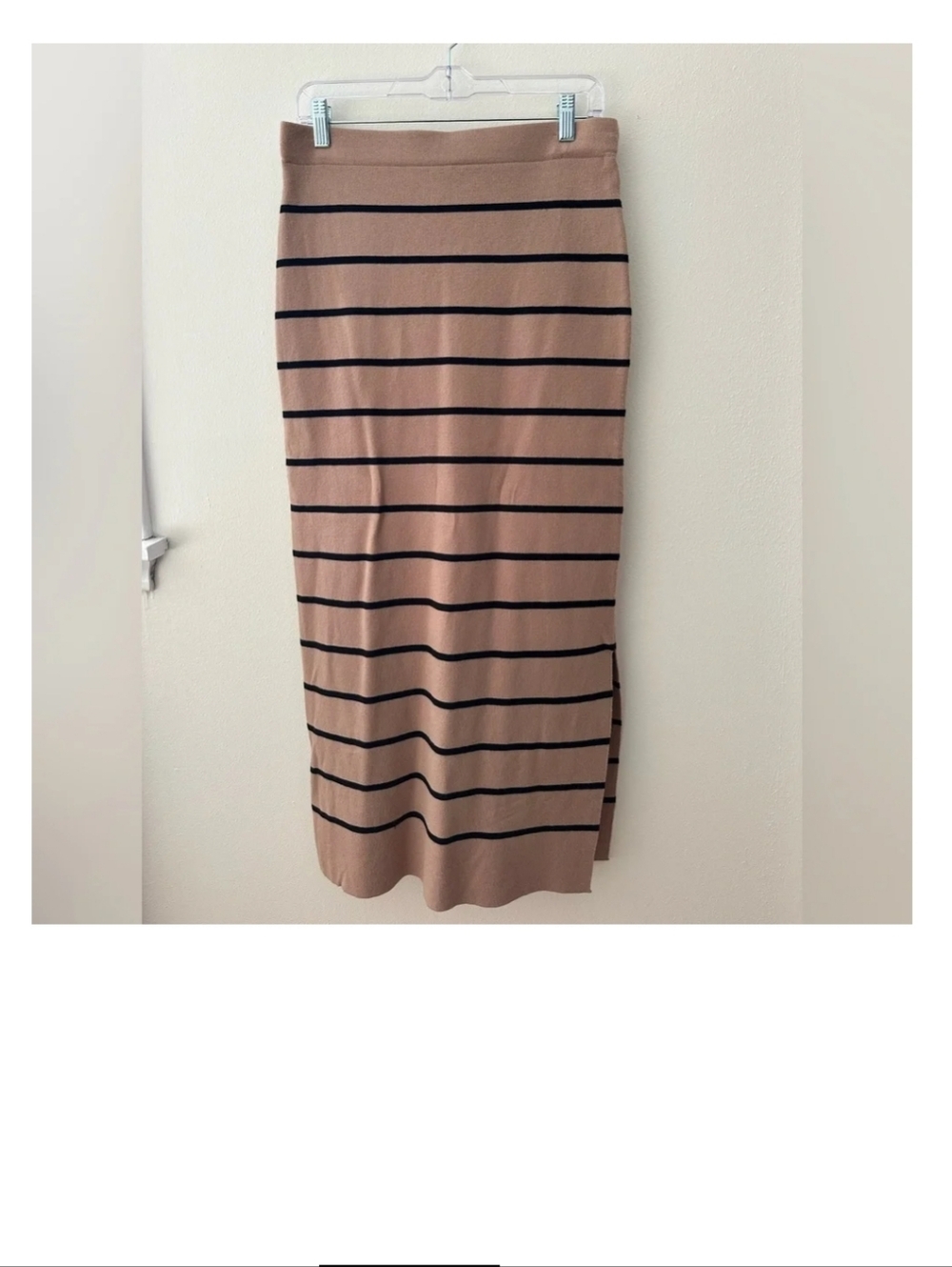 Joie Brown Midi Skirt with Black Stripes Large NEW
